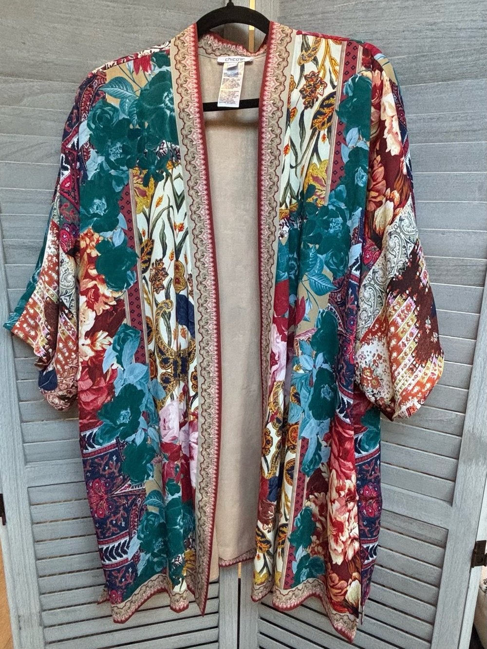 Chico's Multicolor Floral Open-Front Kimono Jacket